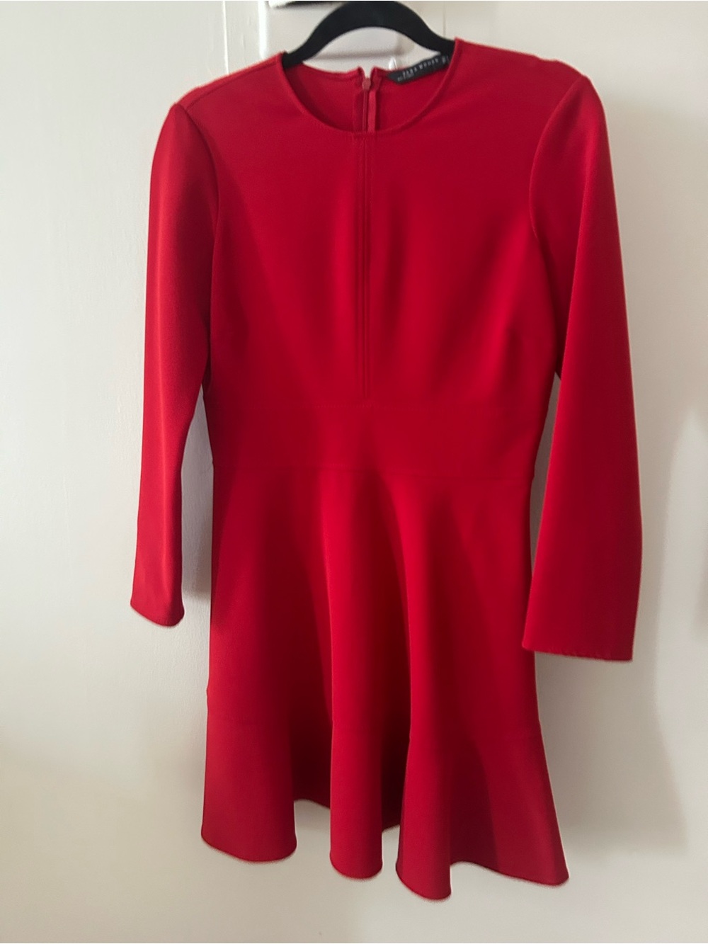 NWOT Zara Red Long-Sleeve Fit & Flare Dress (size M)